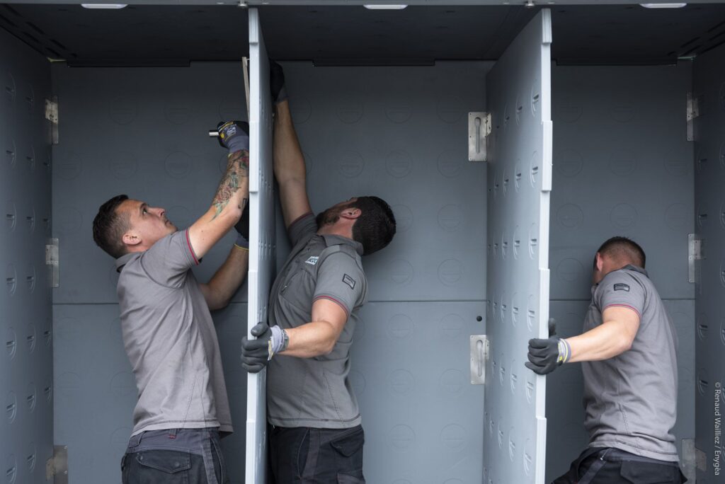 Workers Installing Restrooms